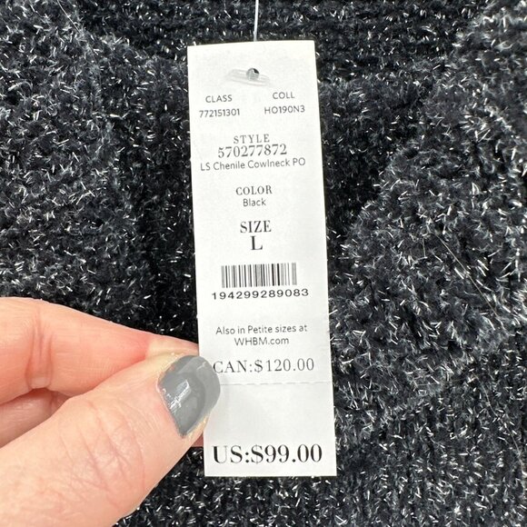 WHBM Black Sparkle Chenille Shimmer Relaxed Hem Cowl Neck Large Sweater NWT - Picture 6 of 10